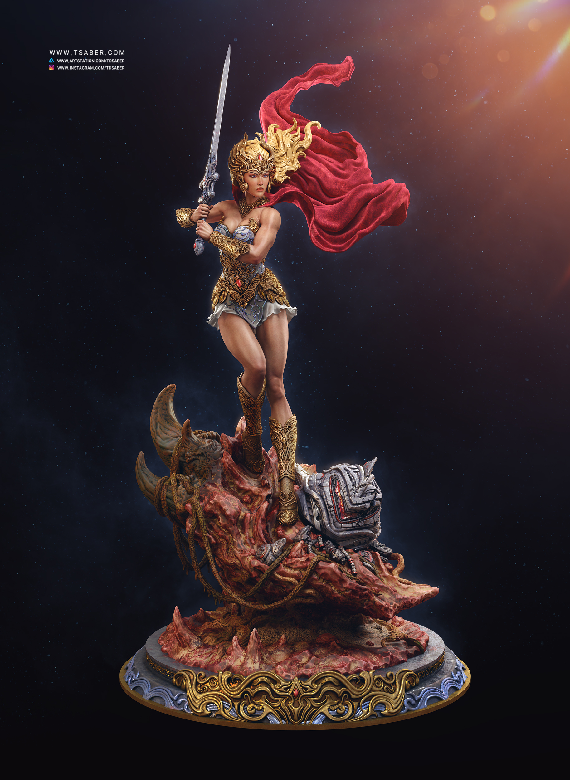 Shera Statue - Masters of the Universe – Princess Of Power - Collectible statue figurine – Tsaber - Render 01